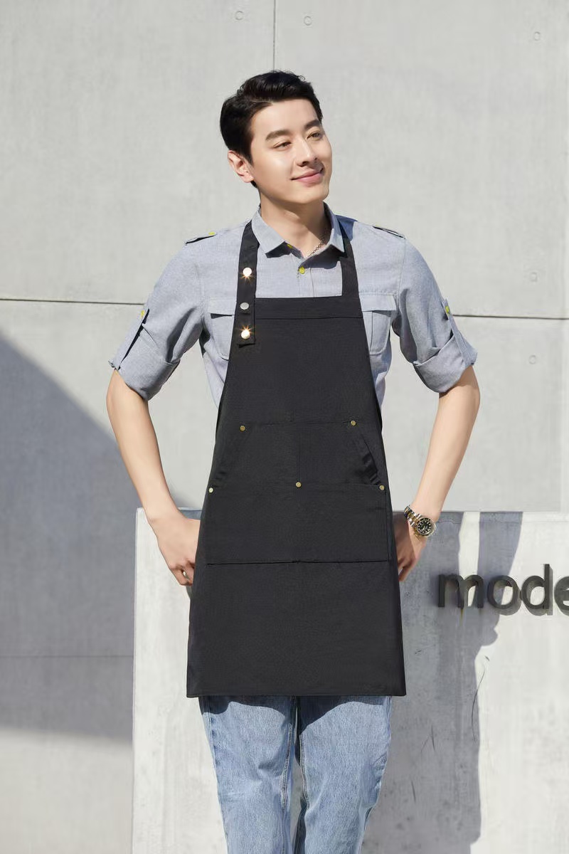 Chef's kitchen apron, restaurant milk tea café staff use custom logo printed canvas waist aprons