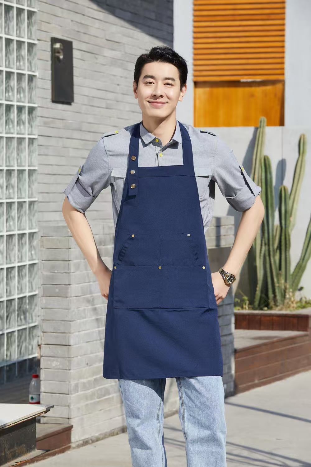 Men's and women's reusable printed washable unlined canvas apron, suitable for cleaning in kitchens, restaurants or barber shops