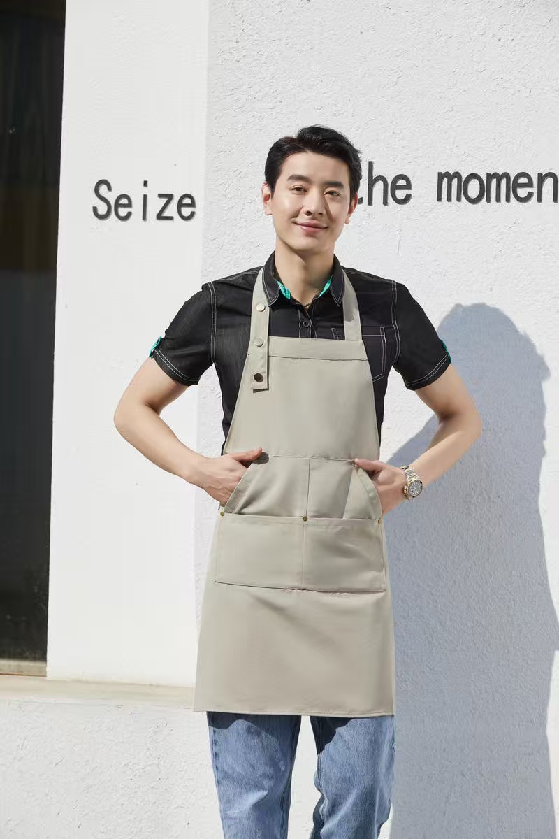 Waterproof canvas sleeveless apron for home kitchen cooking, manicure, coffee, milk tea, personalized logo printing