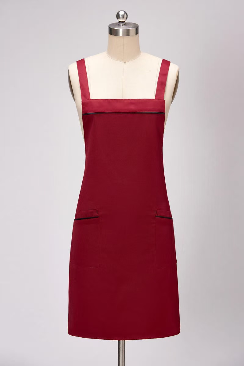 New arrivals of custom printed logo design cotton-polyester plain black kitchen apron for cooking food, for both men and women, for the garden, for chefs, for the kitchen.