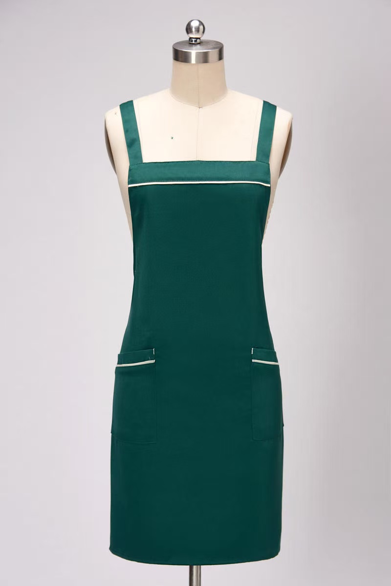 Customized embroidered logo canvas apron with waterproof and oil-resistant double pockets for kitchen, restaurant, chef, adjustable apron